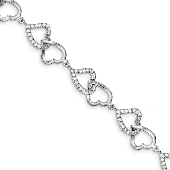 Sterling Silver Cubic Zirconia Heart Bracelet - 7.75 Inch - Lobster Claw - Measures 14mm Wide