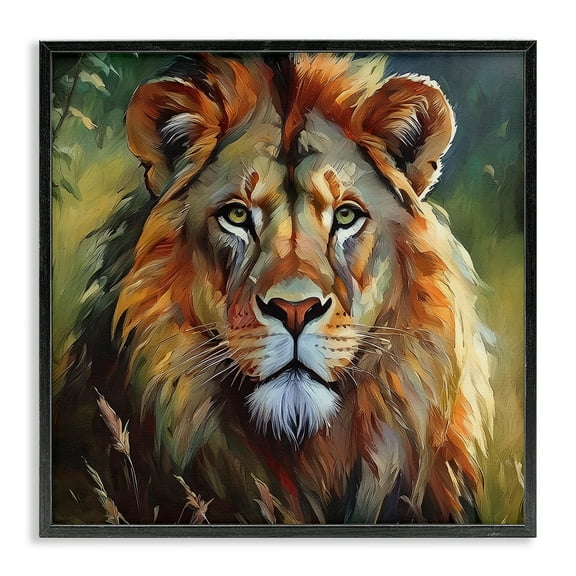 Stupell Industries Painterly Lion Portrait Animals Painting Black Framed Art Print Wall Art, 12 x 12