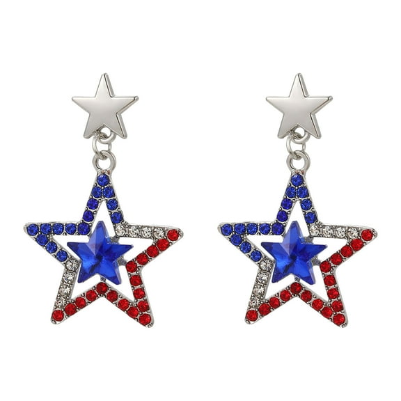 2 Pairs 4th of July Earrings for Women - Patriotic American Flag Dangle Earrings, Lightweight Stars & Stripes Red White Blue USA Jewelry for Independence Day & Daily Wear