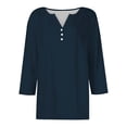 thumbnail image 4 of Tiqkatyck Womens Tops on Sale, Women's Fashion Casual Solid Color Buttoned 3/4 Sleeve Top T Shirt Long Sleeve Shirts for Women Blouses for Women Dressy Casual Navy XL, 4 of 5