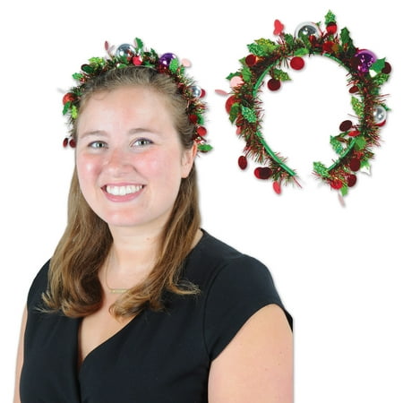 Headband Red Green - Beistle Holiday Christmas Tinsel Ornament Garland Headband, Green Red, One Size
