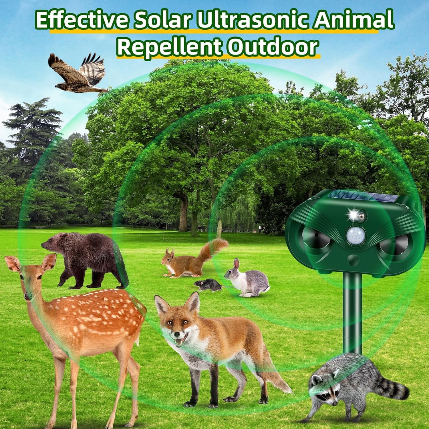 Solar Animal Repellent Lancoon - Motion Activated Sound & Flashing ...
