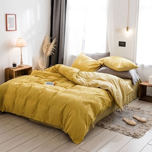 Luxury 100% Cotton Chenille 4 Pcs Bedding Set - Yellow