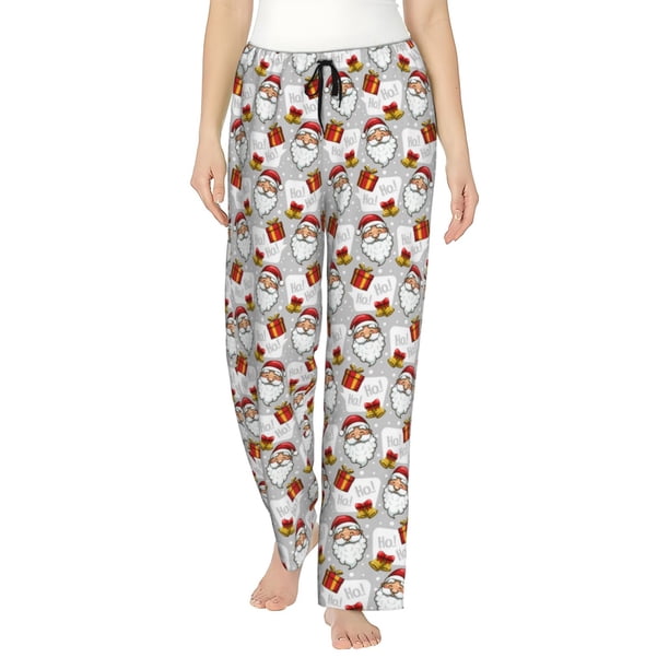 Fotbe Christmas Santa Claus Pantalones de Pijama para Mujer, Pantalones de Dormir, Pantalones Pj con Cordón y Bolsillos-3X-Large