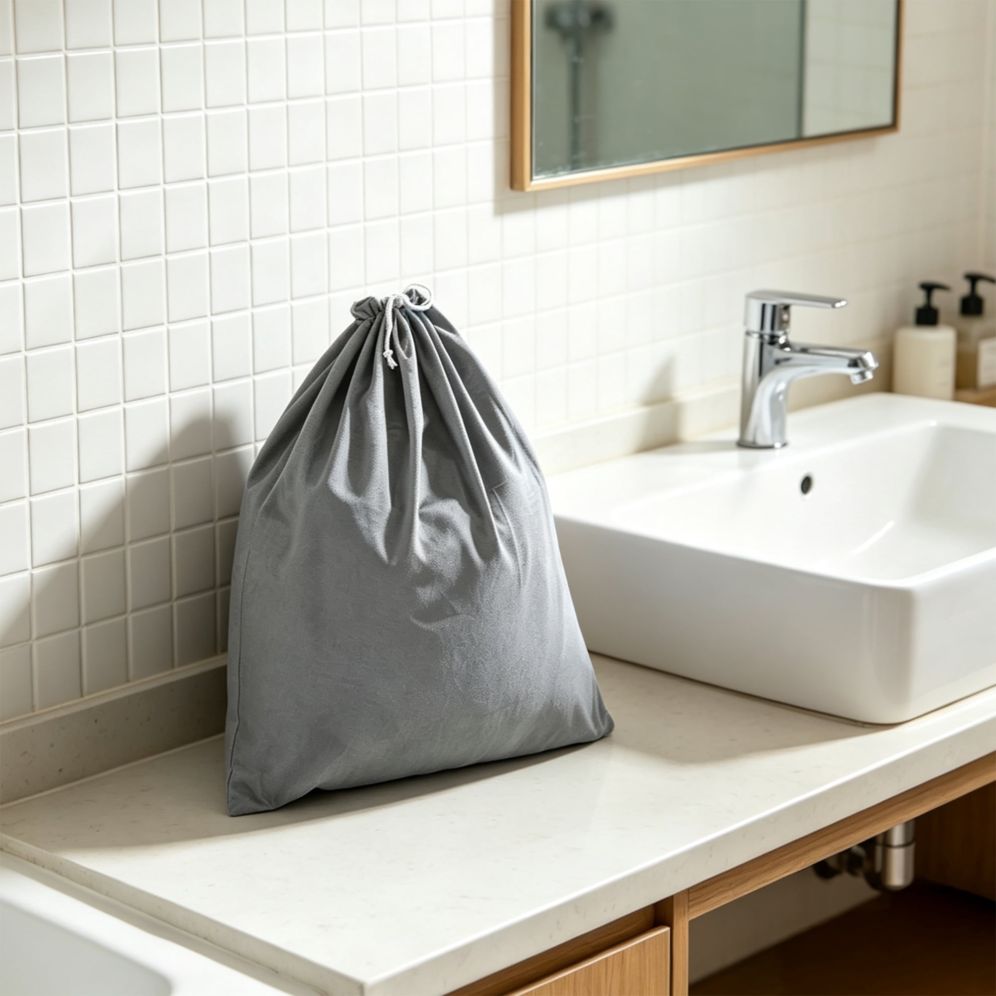 (3 pack) Mainstays Polyester and Cotton Laundry Bag, Durable Drawstring, For Clothing Transportation and Storage, Gray