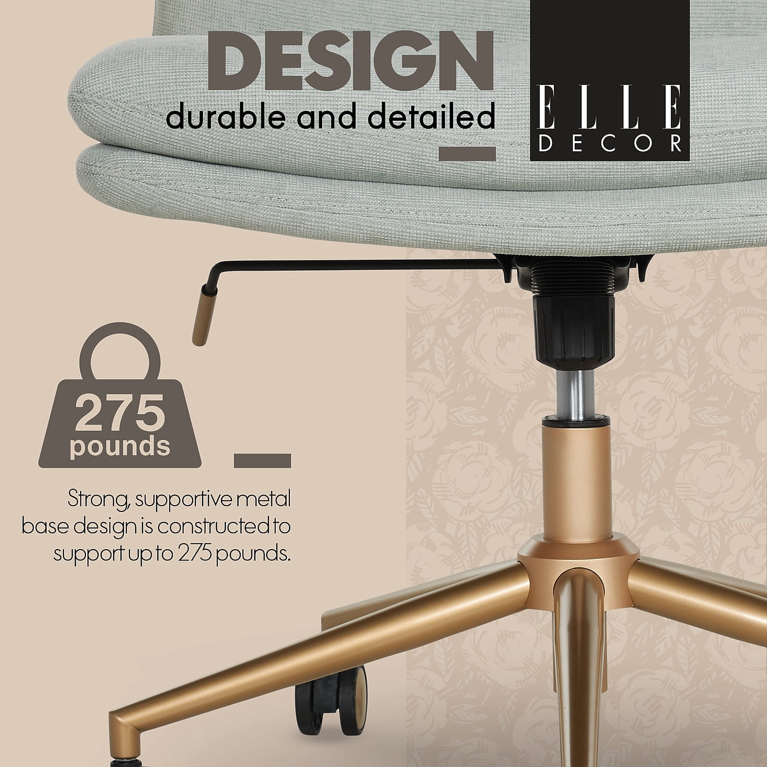Elle Decor Ariana Criss Cross Armless Ergonomic Fabric Swivel Computer and Desk Chair Mint Blue