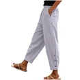 thumbnail image 4 of Vivianyo HD Women's Vertical Stripe Drawstring Elastic Waist Long Pants, Womens Summer Lightweight Straight Leg Trousers with Side Button Split for Travel Vacation Casual Wear, Sizes S-3XL, 4 of 8
