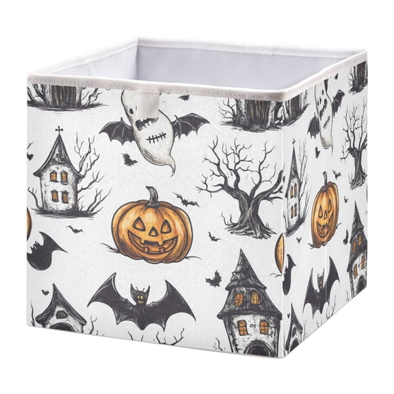 Foldable Fabric Storage Bin Home Cubes Clothing Organizer Bins Large Collapsible Box Basket for Home Organizer Halloween Decorations Pumpkins and Bats