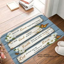 SPXUBZ Non Slip Flannel Floor Mat with Inspirational Quotes and Floral Design for Bathroom Kitchen Bedroom Decor 16x24 inch