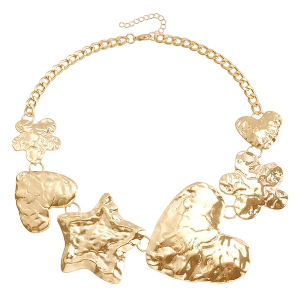 Collar de estilo metálico con diseño geométrico exagerado y estrella y flor, muy moderno