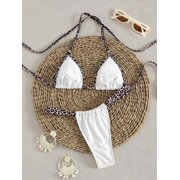 Leopard White Halter Neck Tie-Up Micro Triangle Bikini Set Women Elegant Sexy Beach Swimwear Summer