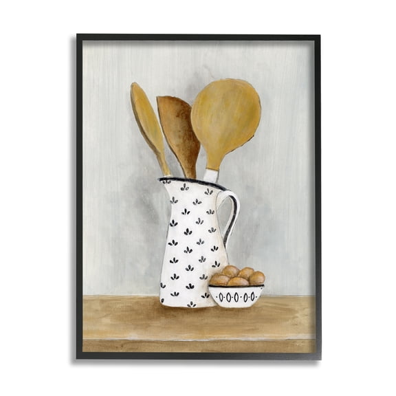 Stupell Industries Kitchen Eggs & Utensils Still Life Food & Beverage Painting Black Framed Art Print Wall Art