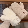 thumbnail image 4 of Dyfzdhu Winter Gloves for Women Cute Bear Fuzzy Fleece Braided Rope Thick Thermal Mittens Beige, 4 of 4