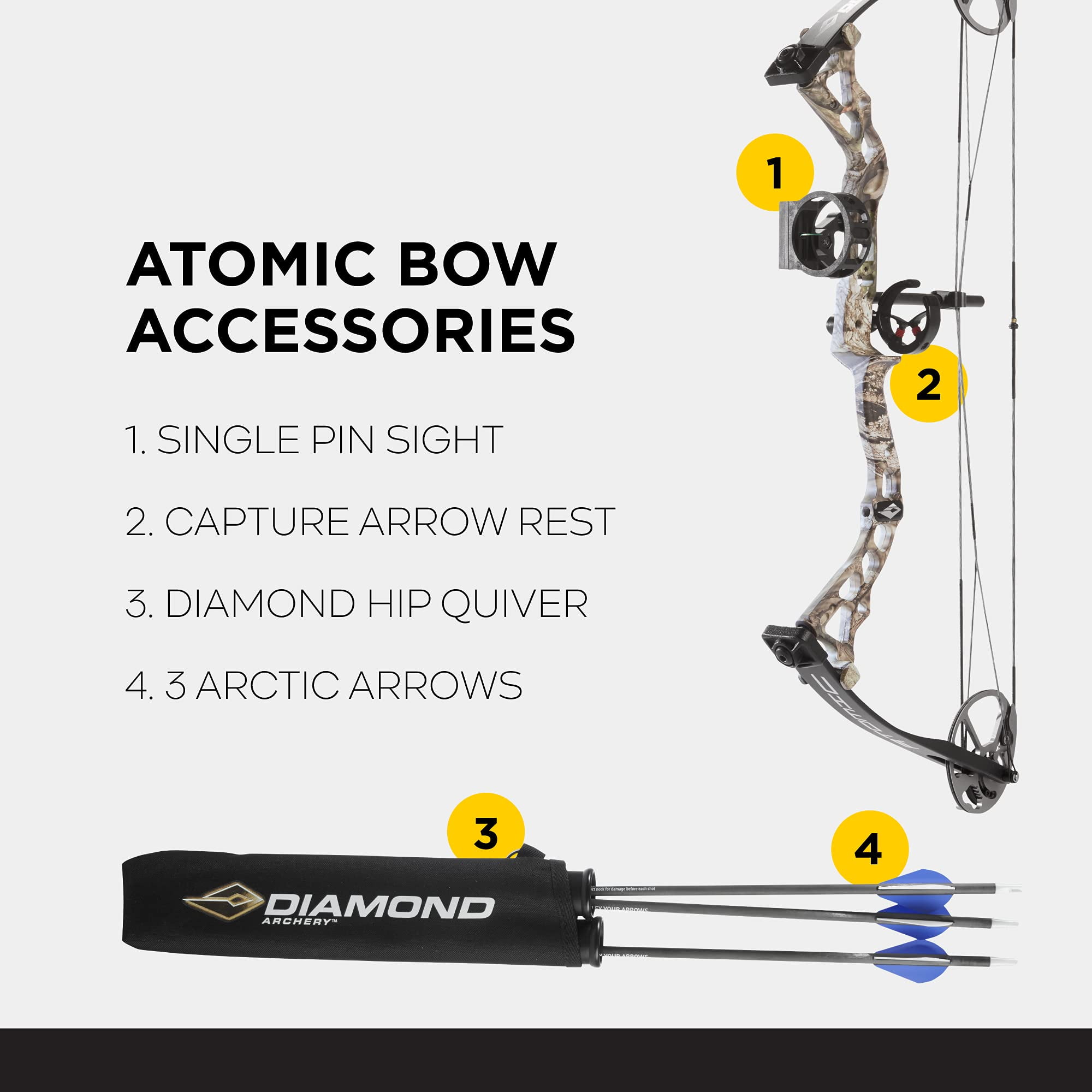 Diamond Atomic Bow Package, 12-24 in. 29 lbs, Right Hand, Mossy Oak Break Up Country, DIA1320