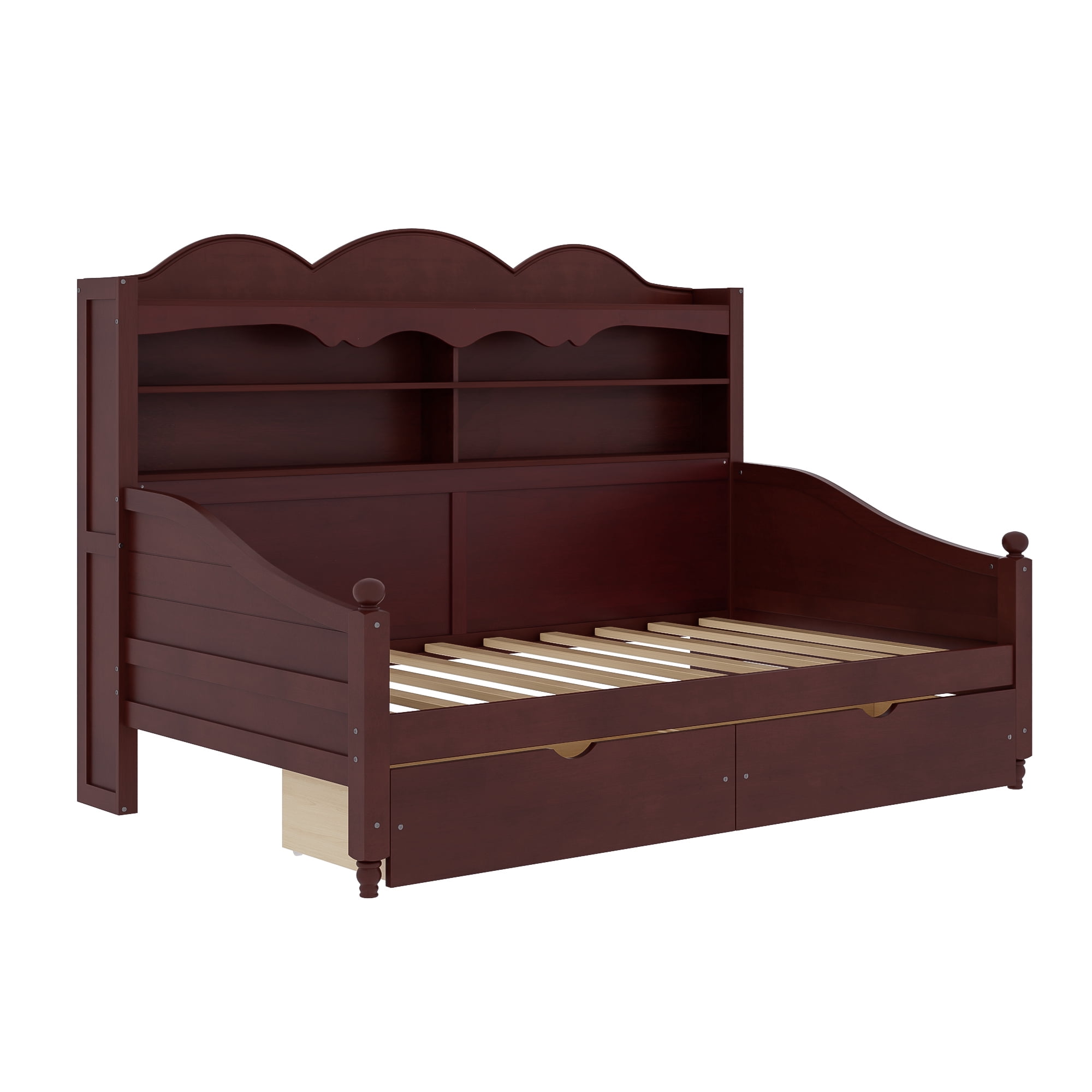 Euroco Wood Twin Size Daybed with Drawers, Captain Bed with Shelves, Espresso
