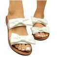 thumbnail image 6 of Xfvqtps Slides for Women Flat Sole Double Straps Bow Decor Open Toe Beach Summer Slippers White, 6 of 9