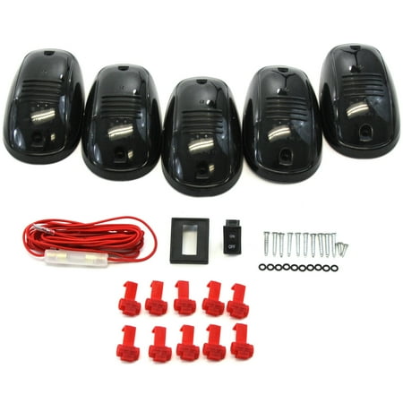 Marker Light Lens 5 Piece Smoked Lens Amber LED Cab Roof Running Marker Light Set Compatible with Trucks SUVs RVs Off Road Complete Kit with Wiring Harness Switch & Hardware ()