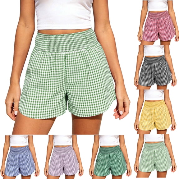 Tumotour Summer Board Shorts for Women's Plus size Outdoor Work Shorts Jogging Walkshort Plaid Pajama Bottoms Shorts with Pocket