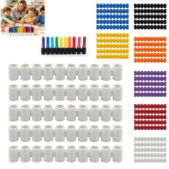 Pencil Cap Marker Holder Organizer 5 Pack Cap Storage, Holds 10 Markers Each, Food Grade Silicone, Dishwasher Safe, Lightweight & Compact, No More Lost Caps