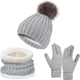 thumbnail image 2 of Conjunto de 3 gorros, bufandas y guantes de invierno para mujer, gorro de cuello largo, bufanda tejida, guantes para pantalla táctil, regalo de Navidad, bufanda acrílica., 2 of 6