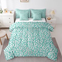 Homewish Leopard Print Girl Boy Bedding Comforter Set 7-Piece,Jungle Animal King Bedding Sets,Abstract Geometric Ultra Soft Bed Sheets,Super Cozy Room Decor,Reversible