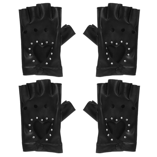 ColoMX 2 pares de guantes sin dedos para niños: guantes de baile sin dedos para niños - Mitones de poliuretano calados con adornos brillantes para fiestas de Halloween.