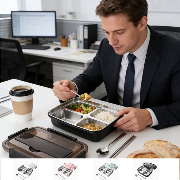 ufehgfjh Mens Lunch Box Food Containers Divided Food Storage Container Bento Box for Work and Airtight Meal Container for Home and Office and Restaurant and Outdoor