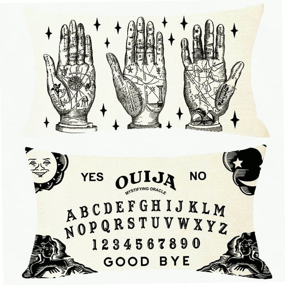 Mystical Palmistry Lumbar Pillow Set - Set of 2 Decorative Throw Pillow Cases for Outdoor Couch Decorations - Fortune Teller Palm Reading Design