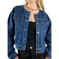 thumbnail image 3 of Jess by Meiko Women's Jean Jacket Collarless Long Sleeve Mini Crop Denim Jacket XS Blue, 3 of 6