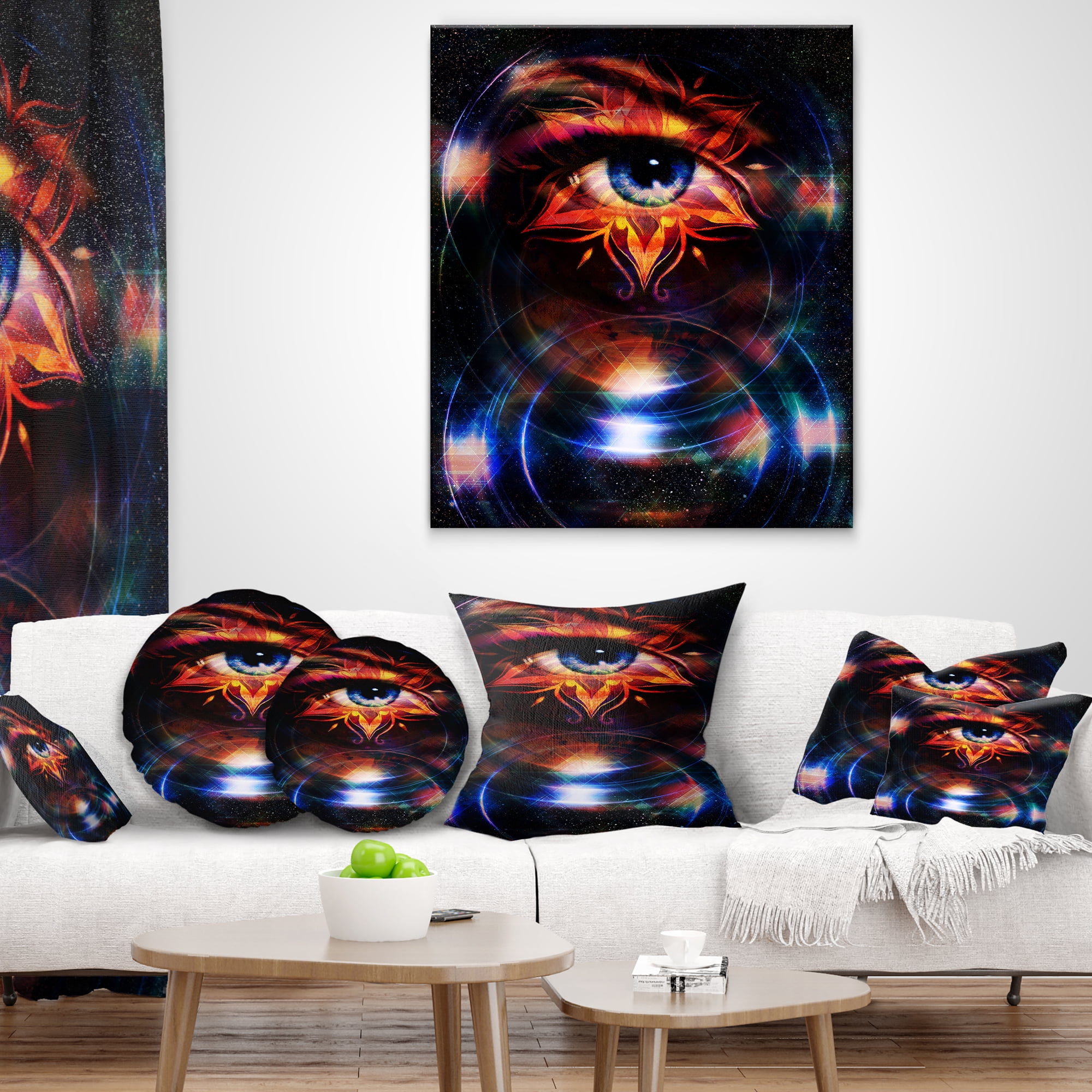 Designart Woman Eye with Fractal Star - Floral Throw Pillow - 12x20