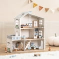thumbnail image 6 of Robud Wooden Dollhouse, 6 Rooms, 29 Realistic Accessories, 4-6" Dolls, Nordic Style, Kids & Toddlers Gift, Ages 3+, 6 of 11