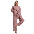 thumbnail image 5 of DAKIMOE Lounge Sets for Women Pajamas Long Sleeve Sleepwear Soft Nightwear 2 Piece Pjs Ribbed Knit Fall Winter Outfits Pockets, Pink, XL, 5 of 9