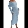 thumbnail image 2 of Vestido Ajustado Tipo Suéter con Hombros Descubiertos para Mujer, Elegante, de Larga, para Fiesta en Club, Midi y Formal. Azul S, 2 of 9