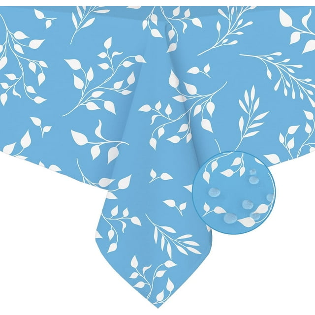 Blue Rectangle Tablecloth, Flower Print Tablecloth, Blue Leaf Tablecloth, Indoor/Outdoor Waterproof Wrinkle Free Durable Rectangle Tablecloth for Rectangle Tables 60 X 84, 60 X 102, 60 X 120 Inch