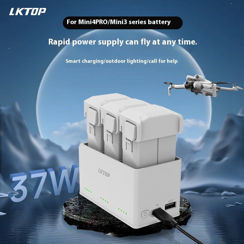 Bigcan Dual-Way Charging Hub for DJI Mini 4 Pro/Mini 3 Drone Batteries – 37W High-Power Input, LED Light, Portable Power Bank with Intelligent Temperature Control