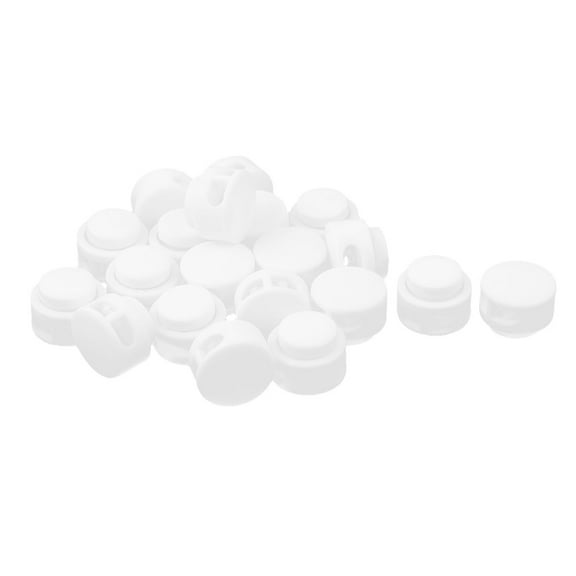 Household Plastic Spring Stop Double Holes Lanyard Cord Locks End White 20pcs