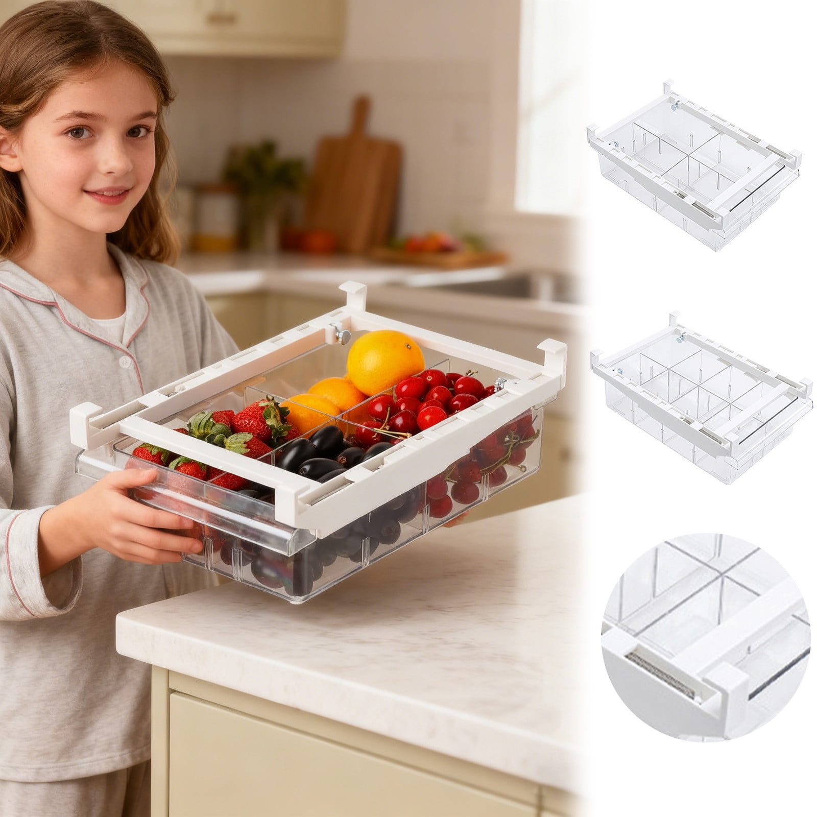 ZZERHUOO 12 In Refrigerator Drawer Fridge Drawer Organizer For Meat Cheese Produce And More Stretchable And Deep Storage Disposable Lunch Container Snack Containers for Kids Storage Pantry Fridge