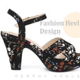 thumbnail image 5 of DARING DIVA Women's Floral Print Platform Block Heels SandalsBlack 6, 5 of 6