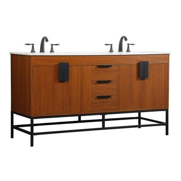 Elegant Decor Eugene 60" Aluminum and MDF Double Bathroom Vanity in Teak