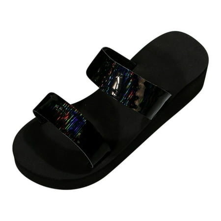 

GWAABD Slides Women Sandals Women Slope Heel Thick Bottom Slippers Fashion with Diamond Butterfly Decoration Wear Beach Slippers Outside The Home