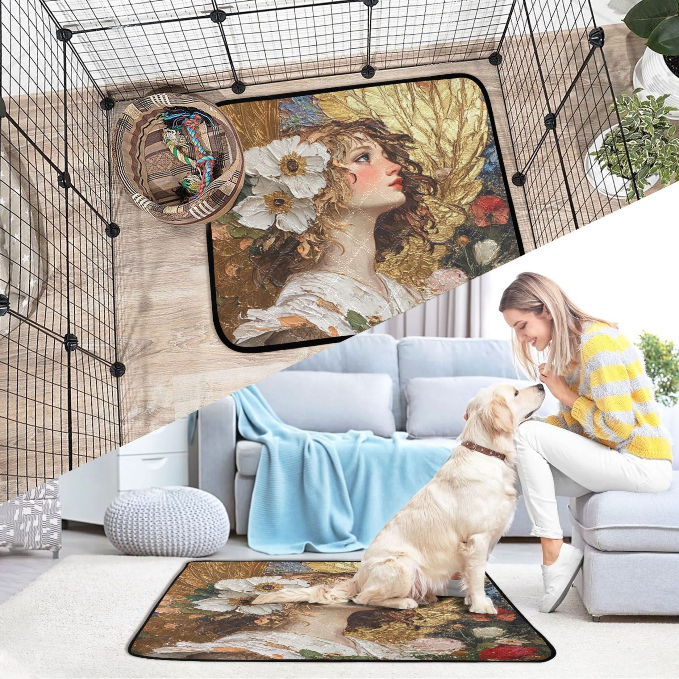Qxltty Garden Angel Cat litter Pads Pet Set of 3 Diaper Mats Center Anti-leakage Layer Absorbent Soft and Comfortable