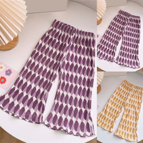 Girls Pants Kids Summer Lightweight Wide Leg Print Trousers Stylish Girls Yellow 3-4 Years