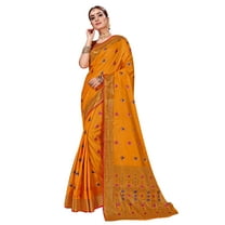 Sarees for Women Banarasi Art Silk Woven Saree | Ethnic Indian Wedding Gift Sari with Unstitched Blouse Mustard