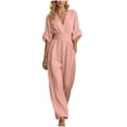 thumbnail image 2 of YanHoo Plus Size Jumpsuit for Women Half Sleeve V Neck Jumpsuits Wide Leg Pants Rompers with Pockets, 2 of 8