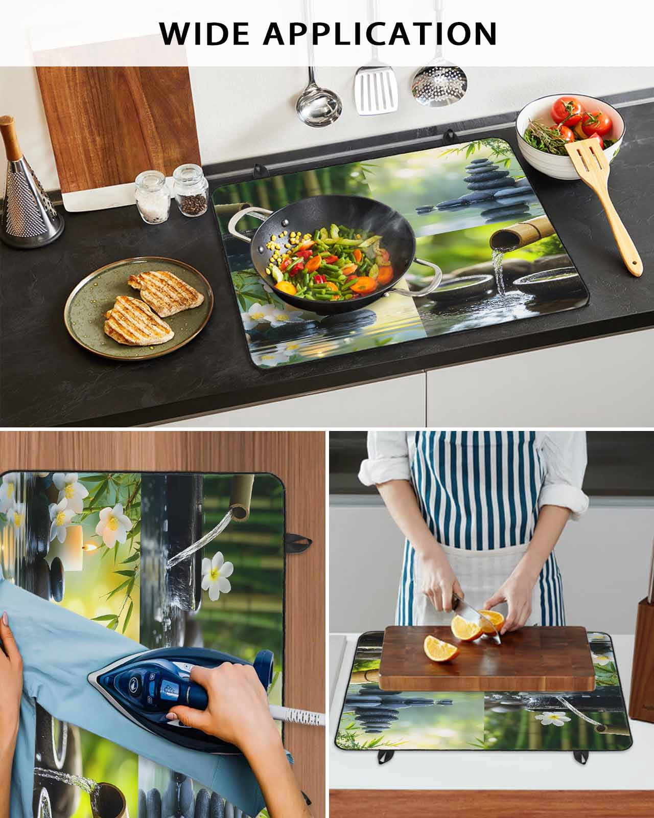 nqOlkjepod Large Induction Cooktop Protector Mat 24"x21", Zen Stones Stove Top Covers for Electric Stove, Nature Water Reflection Checkered Decorative Stove Burner Cover Mats, Glass Top Stove Cover