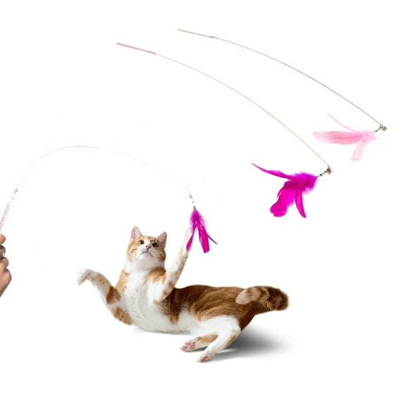 FurHaven Pet Toy | Dizzy Kitty Feather Wand Cat Toy, Pink, 2-Pack