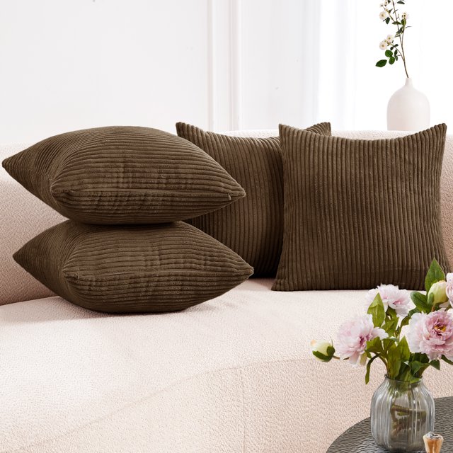 Deconovo Corduroy Fundas de cojines Juego de 4 – Machine Washable Home Decor for Sofa, Dormitorio | Chocolate, 20x20 Inch