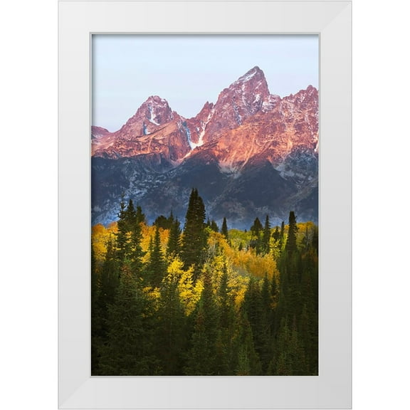 Jones, Adam 11x14 White Modern Wood Framed Museum Art Print Titled - Autumn view of Teton Range at sunrise-Grand Teton National Park-Wyoming