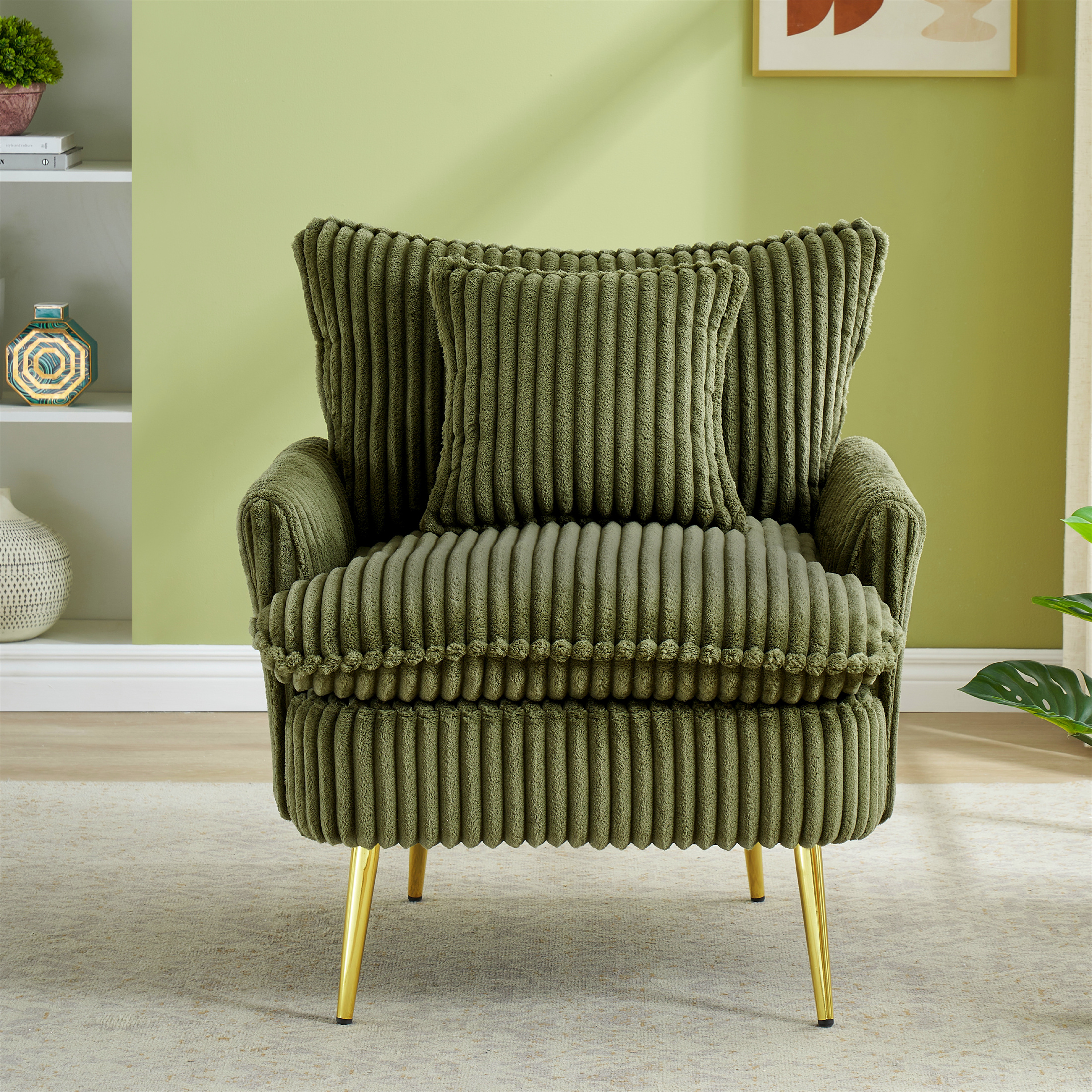 Aukfa Living Room Accent Chairs,Modern Upholstered Sofa Chair w/ Pillow for Bedroom, Green