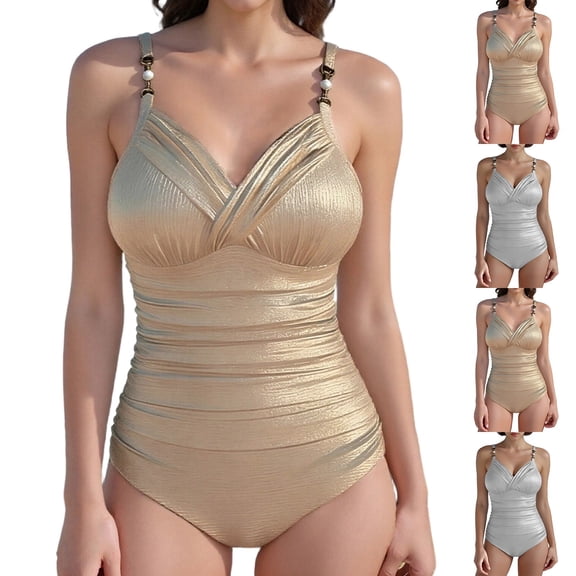 FRSASU Women One Piece Tummy Control Swimsuit Solid Color Backless Bathing Suit Yellow